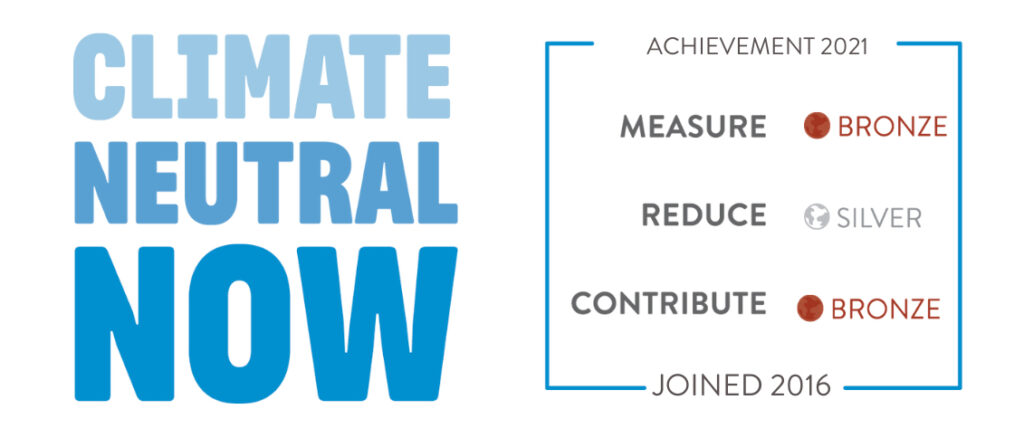 ALLCOT's Climate Neutral Now Badge with a Silver rating in Reduce, and Bronze for Measure and Contribute